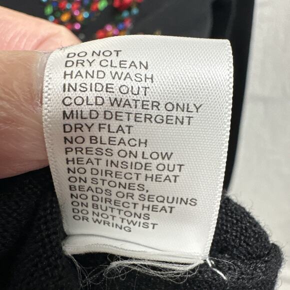 Vtg Christmas Sweater Ornaments Beaded Sequins Ribbon Black White S/M Holiday - Picture 11 of 14